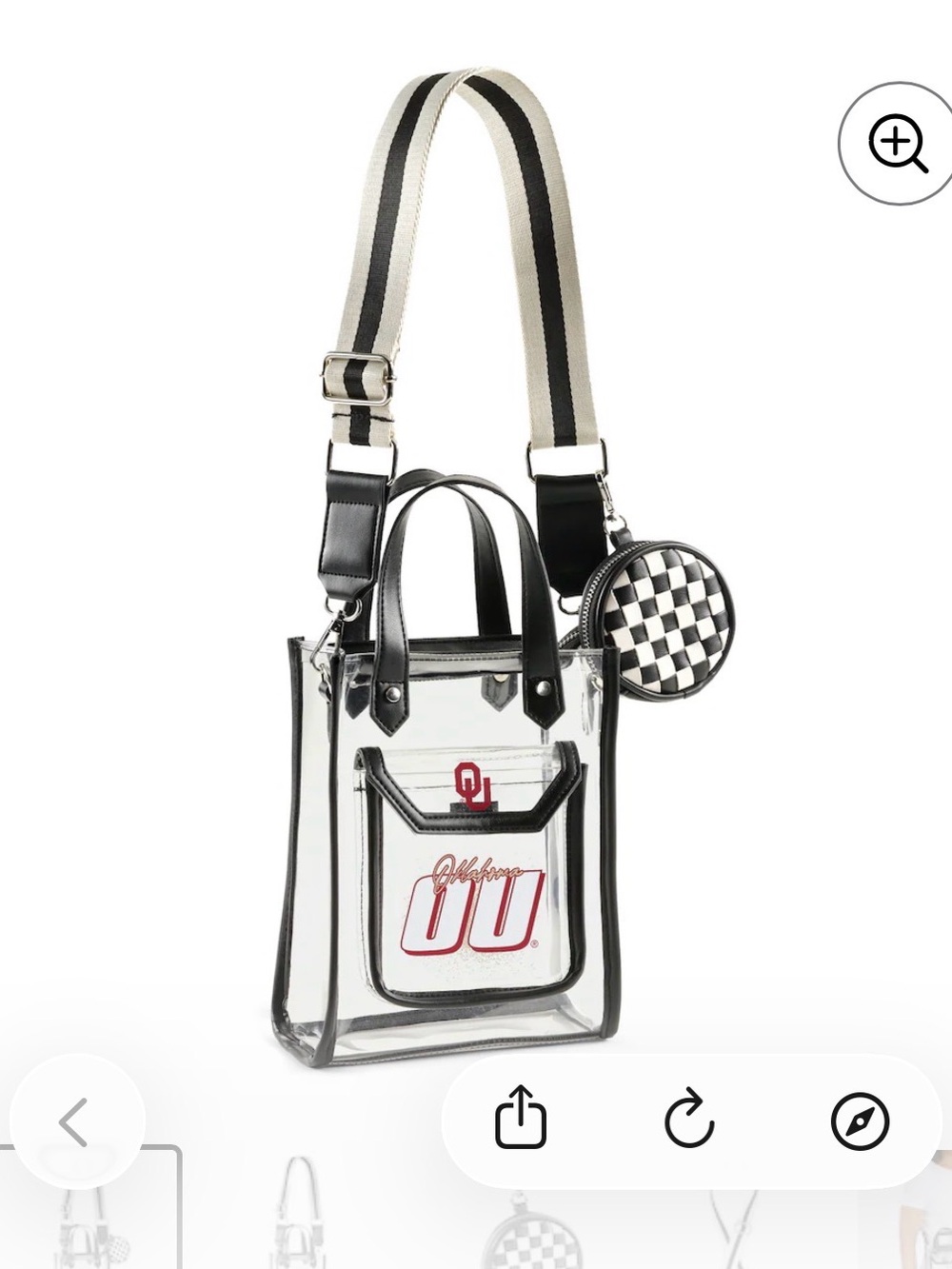 Oklahoma Sooners OU Clear Crossbody Bag + Checkerboard Pouch NWT